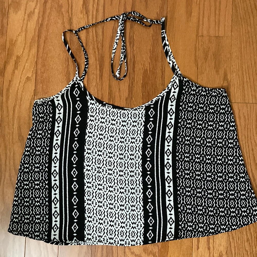 Navy and white tribal print flowy spaghetti strap tank top